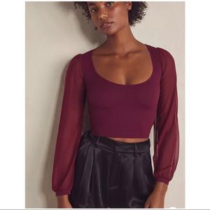Free People Burgundy Long Sleeve Tank Top